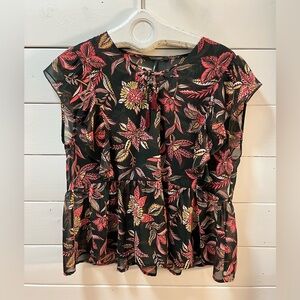 SCOTCH & SODA Floral Ruffle Blouse Black Pink L